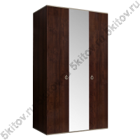 Шкаф 3-х дверный для платья и белья Rimini, орех орегон/серебро (с зеркалом)