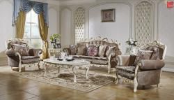 Комплект мягкой мебели Венеция (диван+2 кресла), слоновая кость+золото