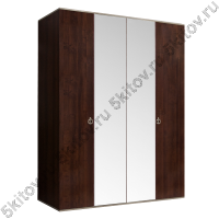 Шкаф 4-х дверный для платья и белья Rimini, орех орегон/серебро (с зеркалом)