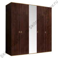 Шкаф 5-ти дверный для платья и белья Rimini, орех орегон/золото (с зеркалом)
