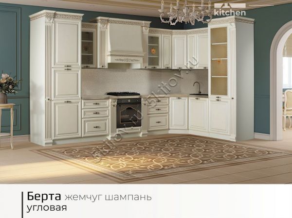 Кухня угловая Берта 3,75*2,25см, жемчуг в Москве купить в интернет магазине - 5 Китов