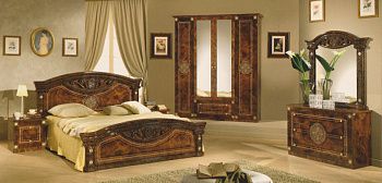 Комплект спальни Рома орех глянец (кровать 1,6, тумба прикроватная 2шт., комод с зеркалом, шкаф 4-х дверный)