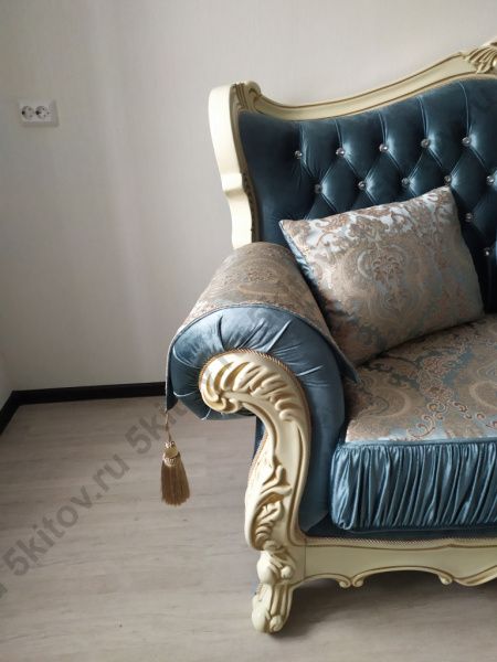 Комплект мягкой мебели Эсмеральда (диван 3-х местный раскладной, кресло 2шт.), крем (бирюза) в Москве купить в интернет магазине - 5 Китов