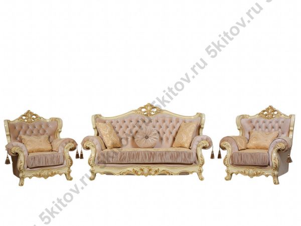 Комплект мягкой мебели Эсмеральда (диван 3-х местный раскладной, кресло 2шт.), крем золото в Москве купить в интернет магазине - 5 Китов