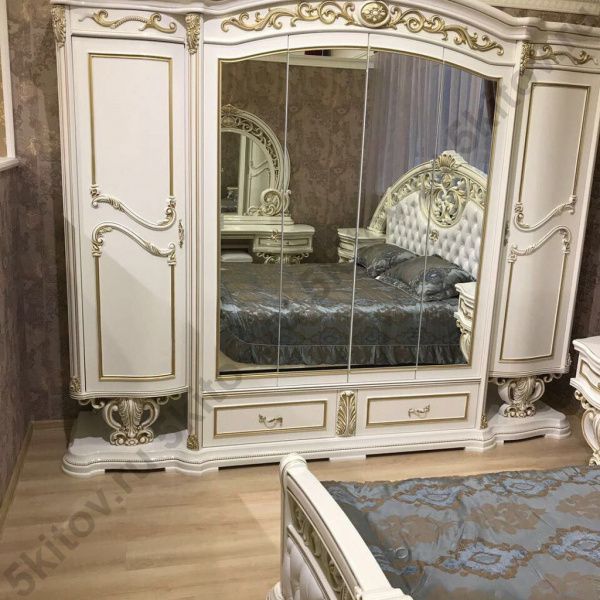 Шкаф 6-ти дверный Марелла, белый с золотом в Москве купить в интернет магазине - 5 Китов