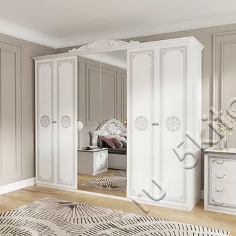 Шкаф 6-ти дверный с зеркалами Грация белый с серебром