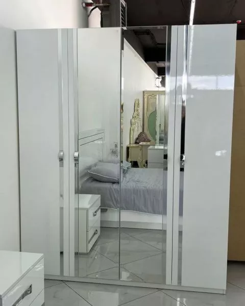 Комплект спальни Венеция DST (кровать 1,6, тумба прикроватная 2 шт, комод с зеркалом, шкаф 4 дверный) белый глянец в Москве купить в интернет магазине - 5 Китов