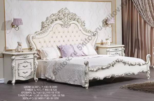 Комплект спальни Венеция Стайл (Style) АРД, крем (кровать 1,8, тумба прикроватная 2шт., туалетный столик с зерк, пуф, шкаф 6дв.) в Москве купить в интернет магазине - 5 Китов