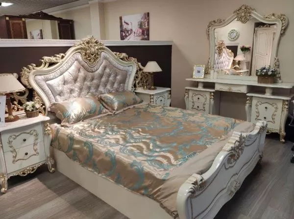 Комплект спальни Джоконда Диа, крем глянец (кровать 1,6м или 1,8м, 2 тумбы, туалетн. ст. с зерк., шкаф 4 двери) в Москве купить в интернет магазине - 5 Китов