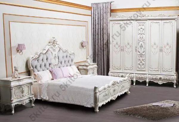 Комплект спальни Шанель АРД (кровать 1,8, тумба прикроватная 2шт., туал.ст. с зерк., пуф, шкаф 5-ти дверный), крем в Москве купить в интернет магазине - 5 Китов