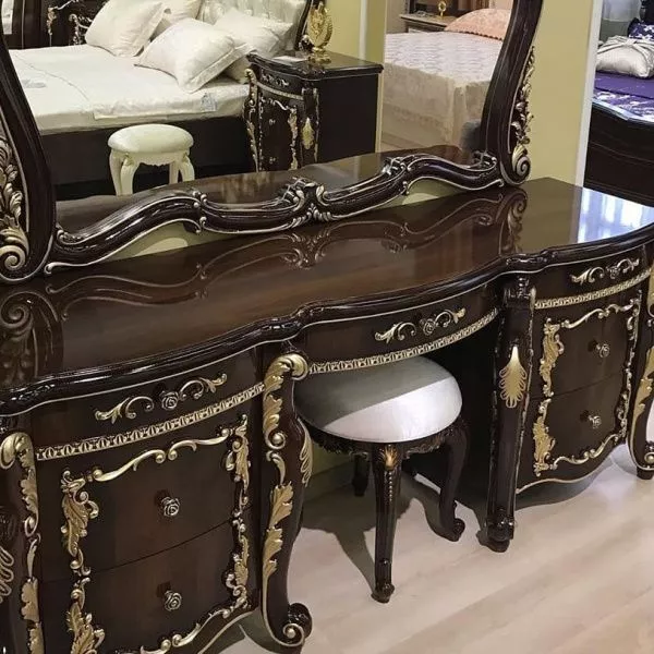 Комплект спальни Афина орех (Кровать 1,8, тумба прикроватная 2шт., туалетный стол с навесным зеркалом, пуф, шкаф 6 дверей) в Москве купить в интернет магазине - 5 Китов
