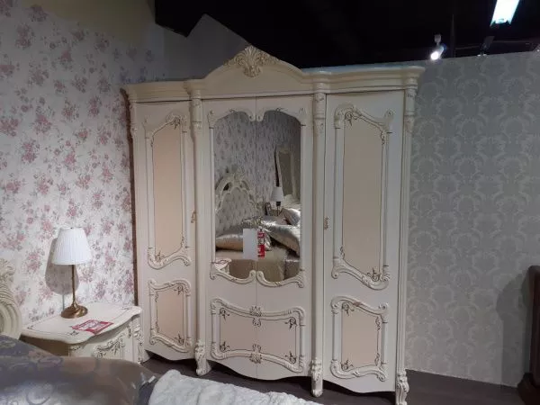 Комплект спальни Рафаэлла (кровать 1,8м, 2тумбы, туал.стол с зерк., шкаф 4 двери), слоновая кость в Москве купить в интернет магазине - 5 Китов