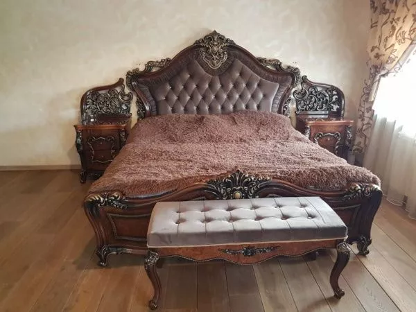 Комплект спальни Джоконда, корень дуба глянец, Эра (кровать 1,6, тумба 2 шт., туалетный стол с зеркалом, пуф, шкаф 3 двери) в Москве купить в интернет магазине - 5 Китов