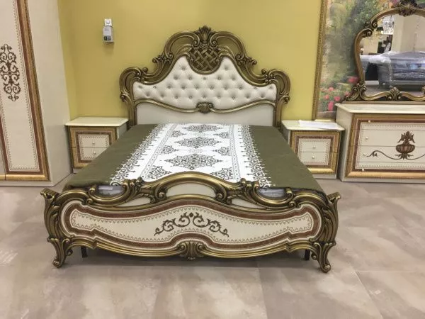 Комплект спальни Анита беж глянец (кровать 1,6, тумба прикроватная 2шт., комод с зеркалом, шкаф 6-ти дверный) в Москве купить в интернет магазине - 5 Китов