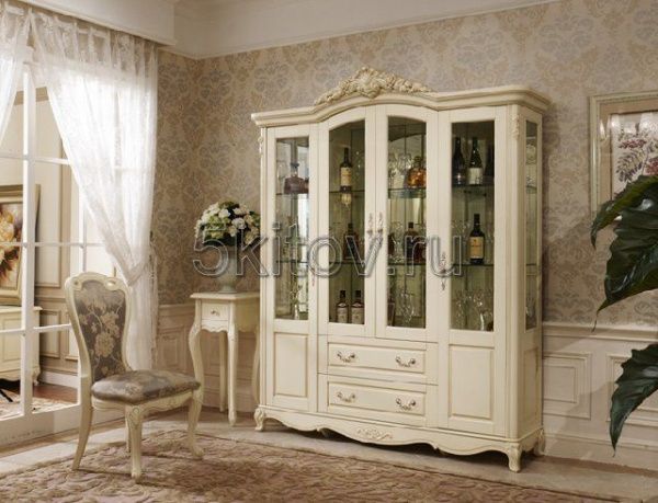 Витрина 4-х дверная 8801 Фиоре Бьянко, цвет-ivory в Москве купить в интернет магазине - 5 Китов