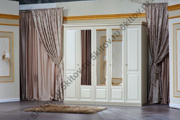 Комплект спальни Берта беж (кровать 1,8, тумба прикроватная 2шт., туал.стол с зеркалом, шкаф 5-ти дверный) в Москве купить в интернет магазине - 5 Китов