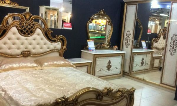 Комплект спальни Анита беж глянец (кровать 1,6, тумба прикроватная 2шт., комод с зеркалом, шкаф 4-х дверный) в Москве купить в интернет магазине - 5 Китов