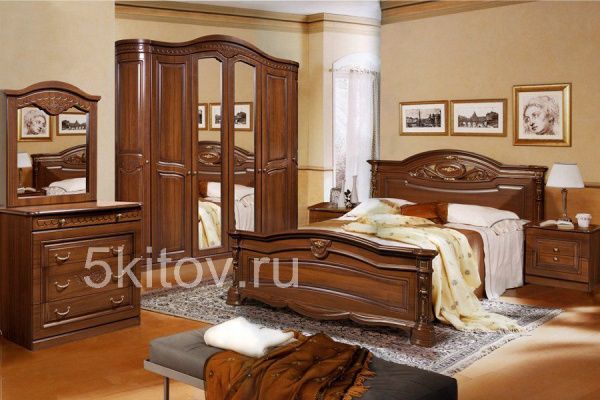 Комплект спальни Сорренто, темный орех (кровать 1,8, тумба прикр.-2 шт., комод с зерк, шкаф 6дв.) в Москве купить в интернет магазине - 5 Китов