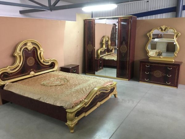 Комплект спальни Леди могано золото (кровать 1,7м, тумба прикроватная 2шт., комод с зеркалом, шкаф 4-х дверный) в Москве купить в интернет магазине - 5 Китов