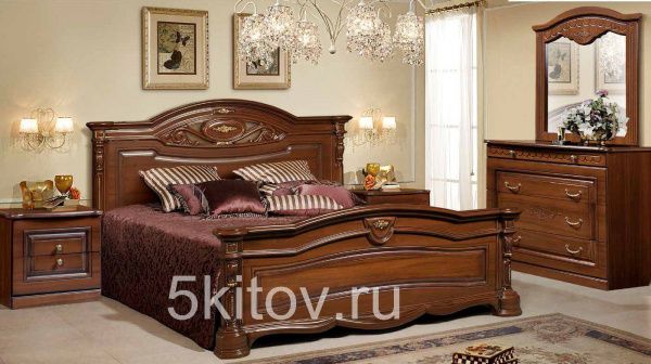 Комплект спальни Сорренто, темный орех (кровать 1,8, тумба прикр.-2 шт., комод с зерк, шкаф 6дв.) в Москве купить в интернет магазине - 5 Китов